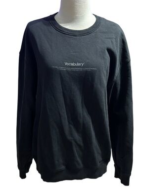 KOTN black crew neck knit text graphic long sleeve pullover sweater Size Large
